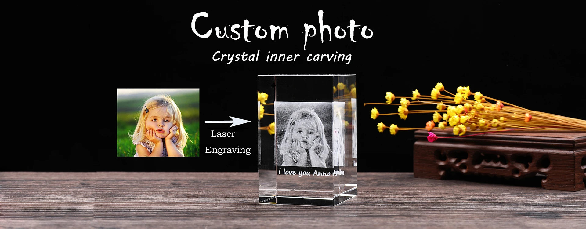 Custom Crystal Photo Frame DIY Cube Shape Rotating Crystal Photo Frame Birthday Gifts Wedding Travel Souvenir Home Decoration