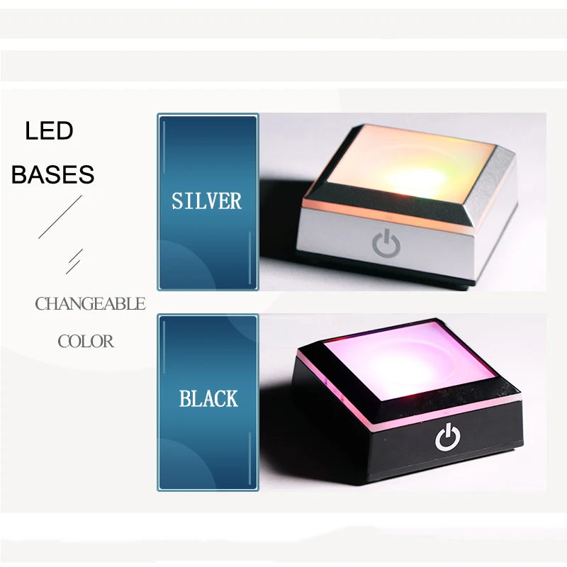 Silver/black Square LED Night Lamp Base Show Stand With Sensitive Touch Switch Colorful Lights Square Display Base