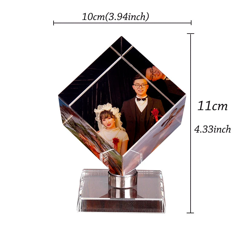 Custom Crystal Photo Frame DIY Cube Shape Rotating Crystal Photo Frame Birthday Gifts Wedding Travel Souvenir Home Decoration