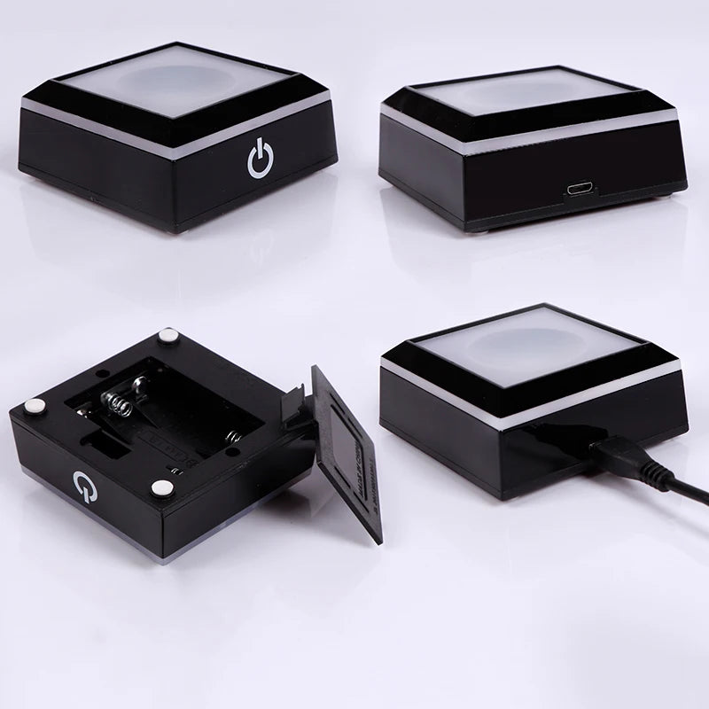 Silver/black Square LED Night Lamp Base Show Stand With Sensitive Touch Switch Colorful Lights Square Display Base