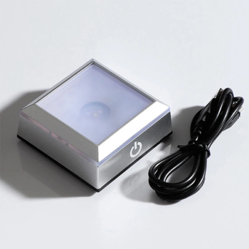 Silver/black Square LED Night Lamp Base Show Stand With Sensitive Touch Switch Colorful Lights Square Display Base