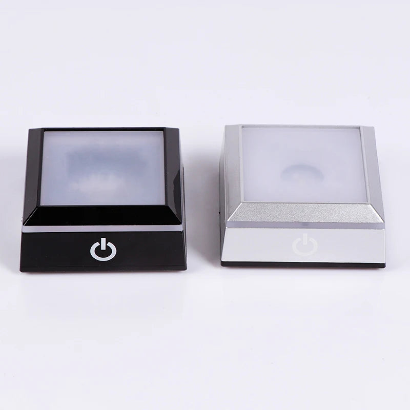 Silver/black Square LED Night Lamp Base Show Stand With Sensitive Touch Switch Colorful Lights Square Display Base