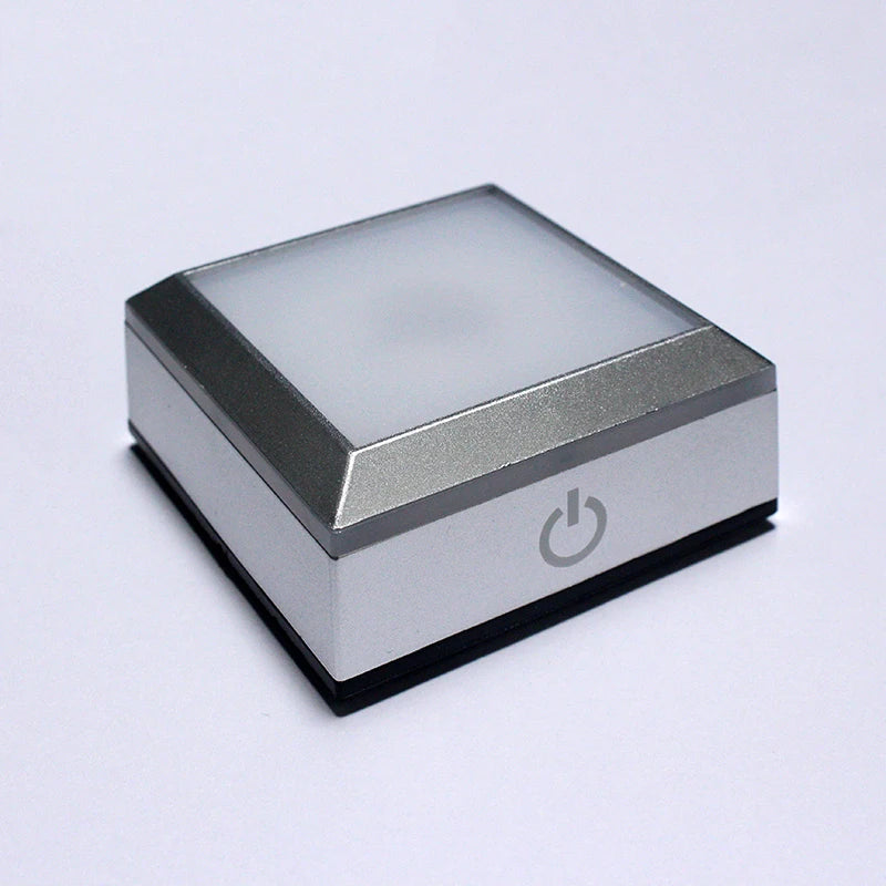 Silver/black Square LED Night Lamp Base Show Stand With Sensitive Touch Switch Colorful Lights Square Display Base