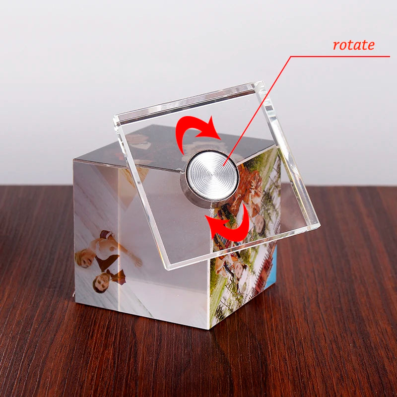 Custom Crystal Photo Frame DIY Cube Shape Rotating Crystal Photo Frame Birthday Gifts Wedding Travel Souvenir Home Decoration