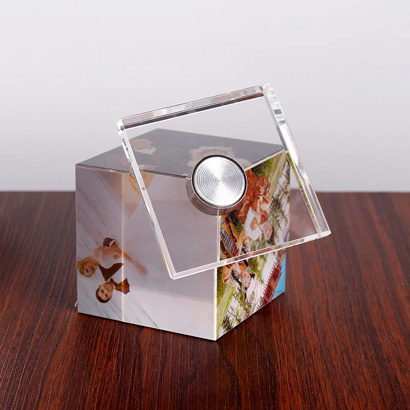 Custom Crystal Photo Frame DIY Cube Shape Rotating Crystal Photo Frame Birthday Gifts Wedding Travel Souvenir Home Decoration