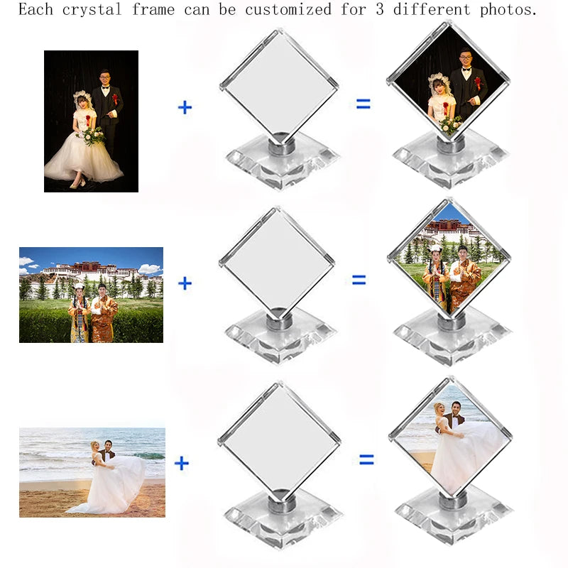 Custom Crystal Photo Frame DIY Cube Shape Rotating Crystal Photo Frame Birthday Gifts Wedding Travel Souvenir Home Decoration