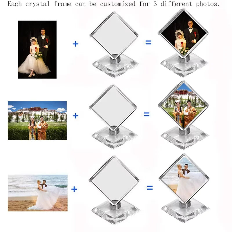 Custom Crystal Photo Frame DIY Cube Shape Rotating Crystal Photo Frame Birthday Gifts Wedding Travel Souvenir Home Decoration