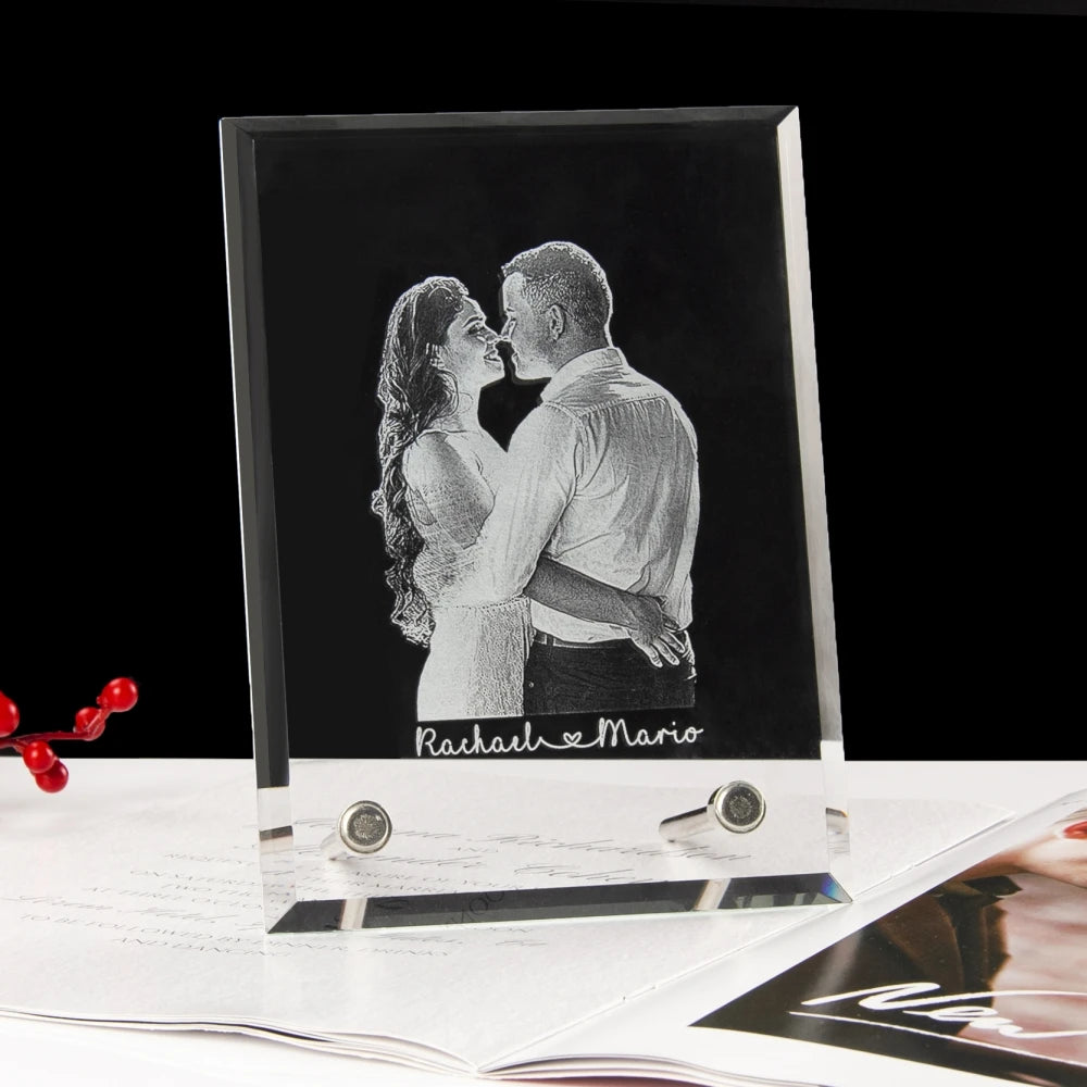 Custom Crystal Photo Text Frame Personalized Customized Home Deco Family Lovers Mother Birthday Anniversary Souvenir Gift