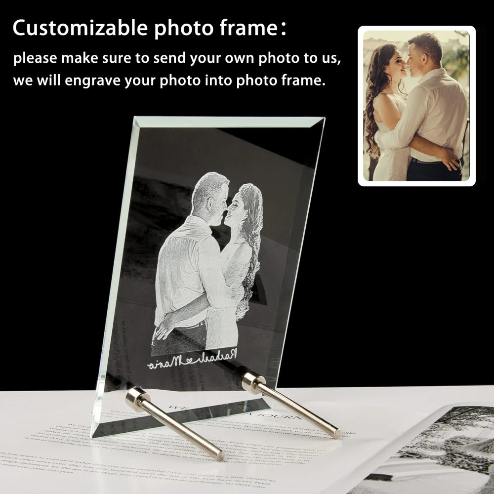 Custom Crystal Photo Text Frame Personalized Customized Home Deco Family Lovers Mother Birthday Anniversary Souvenir Gift